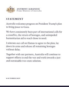Australia sobre la respuesta de Hamás y Trump