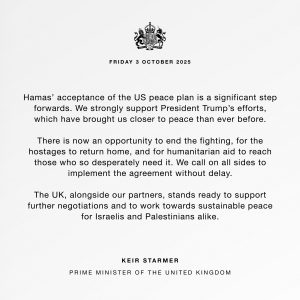 Keir Starmer sobre respuesta de Hámas y Trump