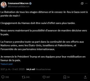 Emmanuel Macron sobre la respuesta de Hamás