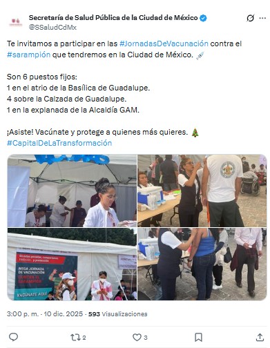 La Secretaría de Salud de la Ciudad de México instaló seis módulos de vacunación contra sarampión, abiertos al público durante la jornada