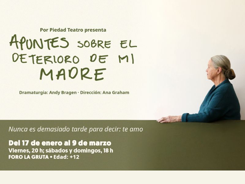 Apuntes sobre el deterioro de mi madre La obra Apuntes sobre el Deterioro de mi madre cuenta la historia autobiográfica de Andy Bragen, dramaturgo neoyorquino, mientras acompaña a su madre en sus últimos años de vida.