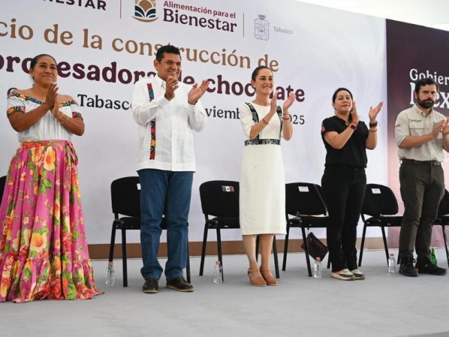 "Somos invencibles pueblo y gobierno": Sheinbaum durante anuncio de nueva procesadora de cacao en Tabasco