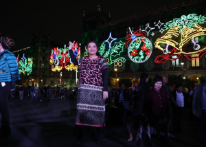 Clara Brugada encabeza encendido de luces navideñas en el Zócalo de la Ciudad de México