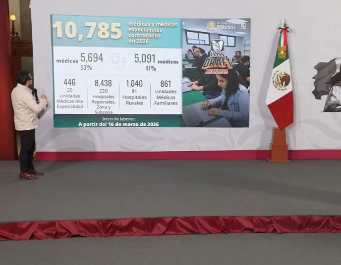 México anuncia contratación de médicos y médicas especialistas en IMSS e ISSSTE.