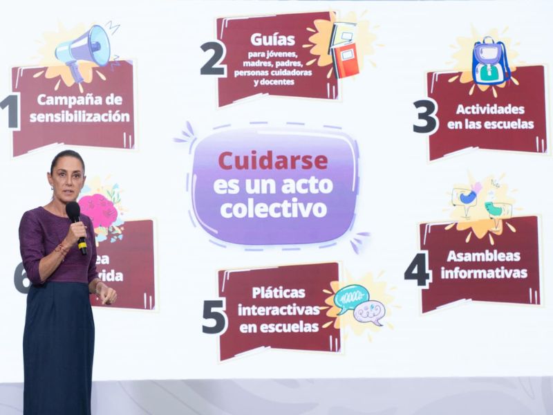 Sheinbaum presenta “ABC de las emociones”, estrategia nacional para prevenir riesgos en la salud mental juvenil con enfoque escolar, familiar y comunitario.