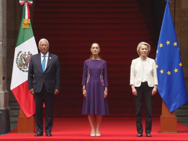 Sheinbaum encabezó la recepción oficial de António Costa y Ursula von der Leyen,
