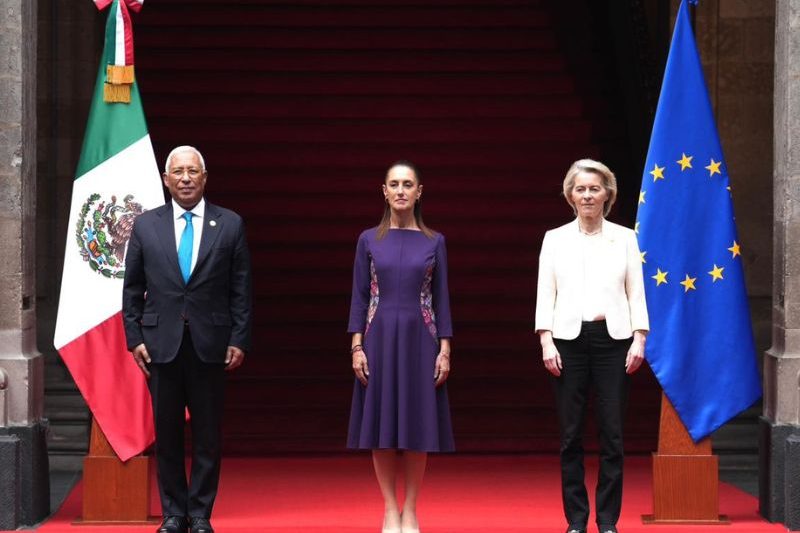 Sheinbaum encabezó la recepción oficial de António Costa y Ursula von der Leyen,