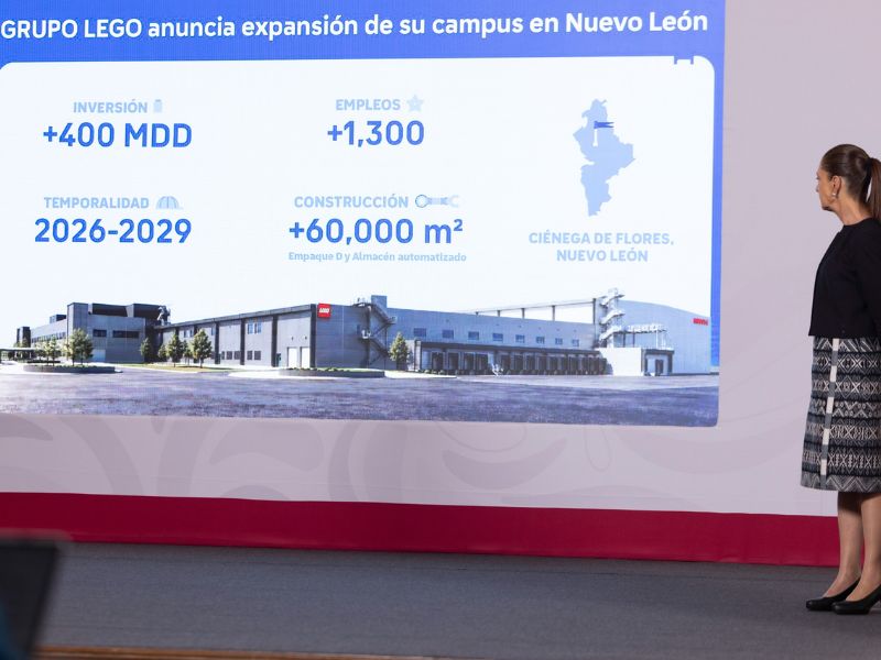 LEGO invertirá 400 millones de dólares en Nuevo León para ampliar su capacidad de producción, incorporar 62 mil metros cuadrados de infraestructura y generar más de mil 300 nuevos empleos.